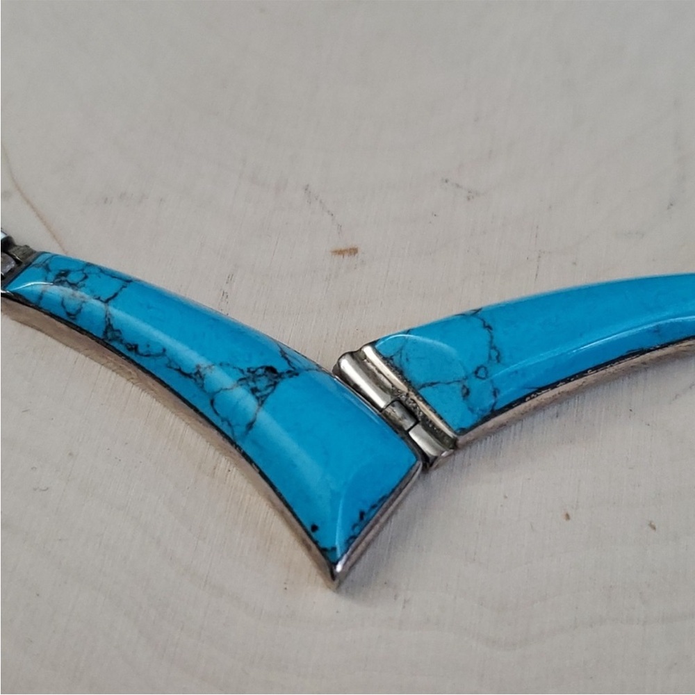 950 Sterling Silver 925 Turquoise Cleopatra V Necklace - Picture 3 of 12
